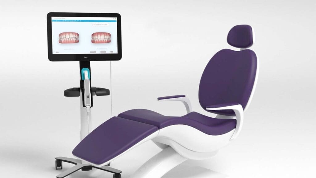 iTero scanner and orthodontist chair Modern orthodontist chair with an iTero scanner, providing a digital smile scan for precise treatment planning.